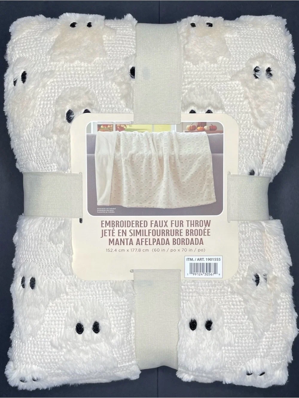 NWT Viral Costco Halloween Ghost Embroidered Faux Fur Throw Blanket